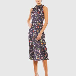 Floral Print Tie Neck Midi Dress